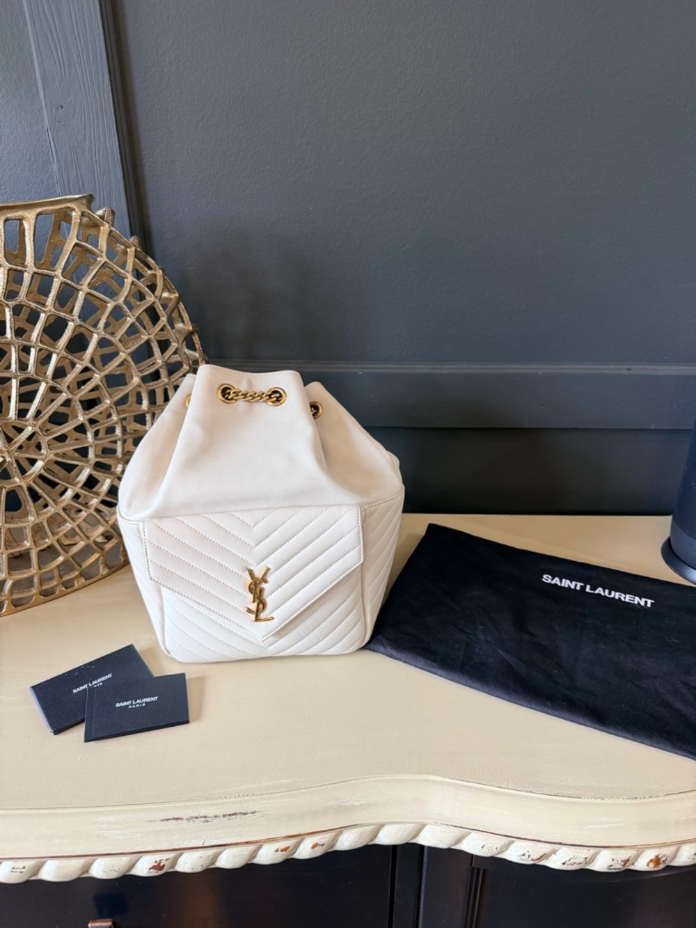 Saint Laurent Joe Backpack Cream Matelasse Lambskin Gold Hardware